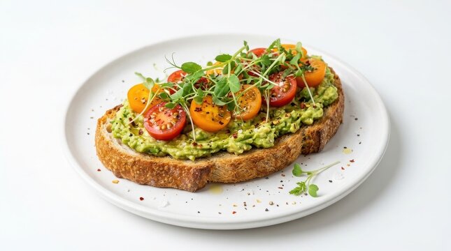 Avocado toast with cherry tomatoes and microgreens on toasted bread breakfast tomatoes microgreens vegetarian delicious culinary nutrition sourdough homemade wholesome