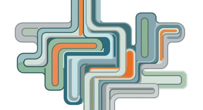 Abstract interconnected lines with colorful curves and geometric shapes