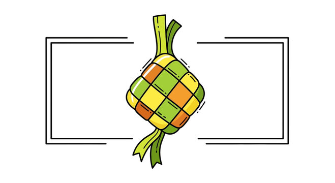 Ketupat Rice Cake Icon with Decorative Frame - Traditional Southeast Asian Food