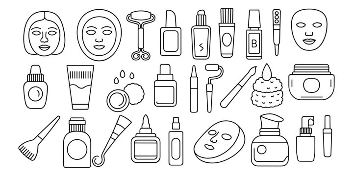 Set of line for skincare and beauty products cosmetics facial mask serum  in white background
