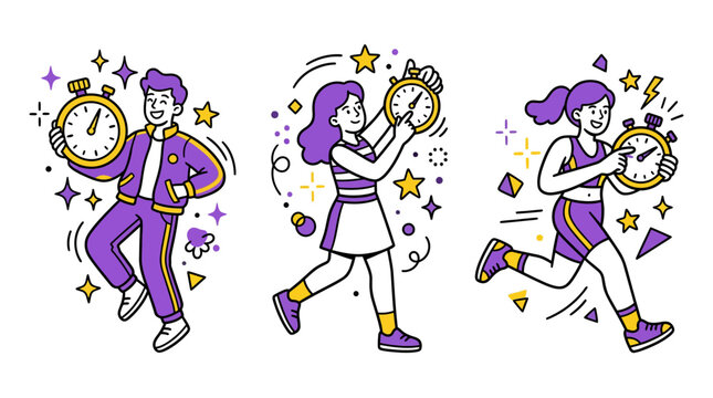 Active People with Stopwatches: Time Management, Fitness, and Speed Concept
