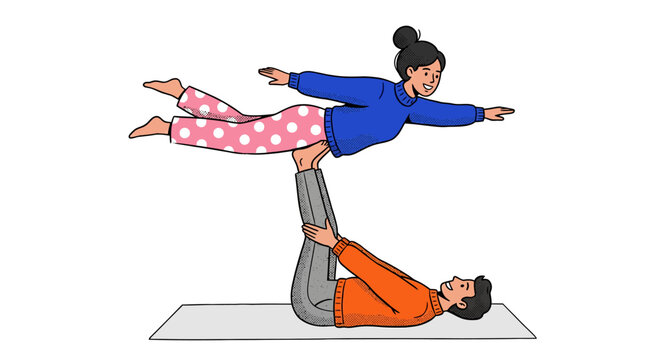Acro Yoga Couple Practicing Balance Pose on Mat, Healthy Lifestyle
