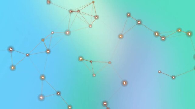 Abstract digital plexus network of glowing nodes and lines on a blue and green gradient background.