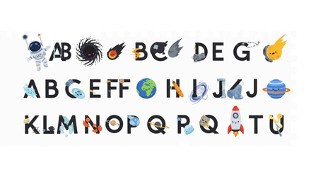 Galactic space letters and planets for cosmic educational design © Syahrul