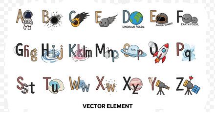 Space themed alphabet set with cosmic illustrations © Syahrul