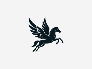 Fototapeta premium Pegasus Flying Horse black vector logo illustration on white background