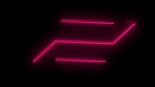 Arrowhead symbol glows with a vibrant magenta neon light against a deep black background to illustrate a directional pointer for digital navigation or modern design projects requiring a minimalist.