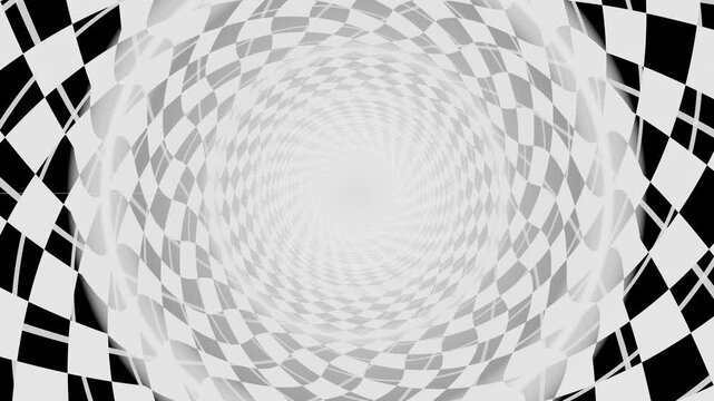 Spiral pattern with black and white checkered design in motion