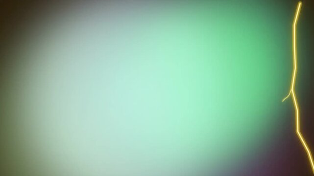 Glowing yellow electric lightning bolt striking on green purple gradient background