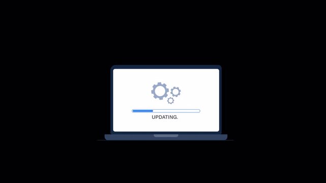 Laptop with Updating Progress Bar. System Update Concept Video - Transparent