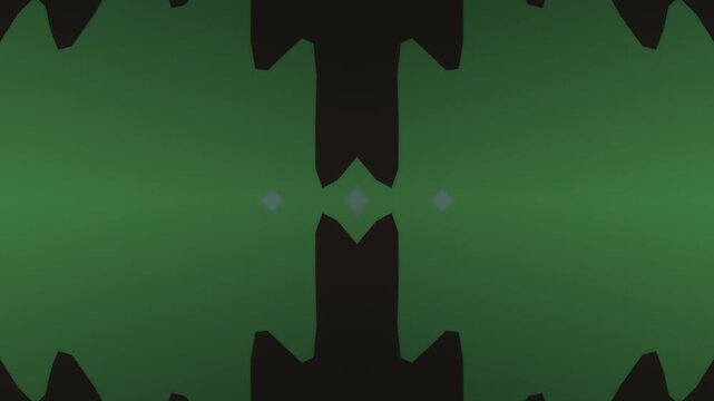 Symmetrical green and black sharp geometric shapes closing and opening animation