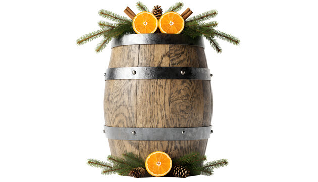 Decorative Wooden Wine Barrel with Citrus and Pine Accents