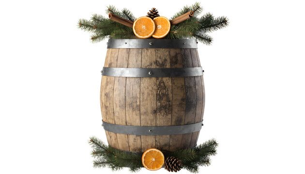 Decorative Wooden Wine Barrel with Citrus and Pine Accents