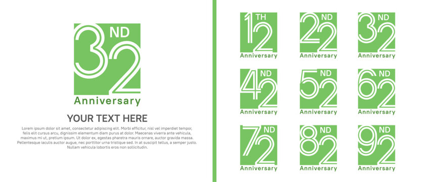 anniversary logo set with square. green color on white background for celebration moment