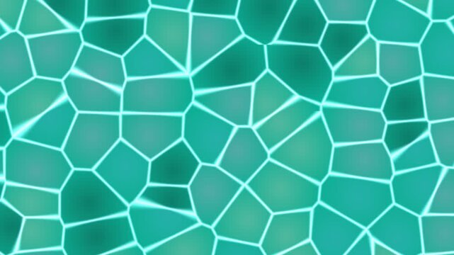 Seamlessly looping glowing abstract mosaic pattern background animation with geometric tessellation in turquoise and teal.