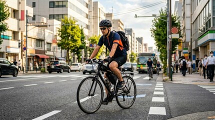 Fototapeta premium Man Riding Bicycle in Urban Setting during Daytime Commute