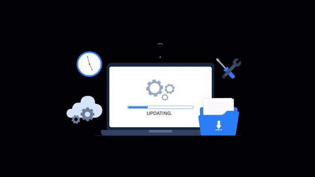 Animated Laptop with Updating Progress Bar. System Update, Software Update Concept Video - Transparent