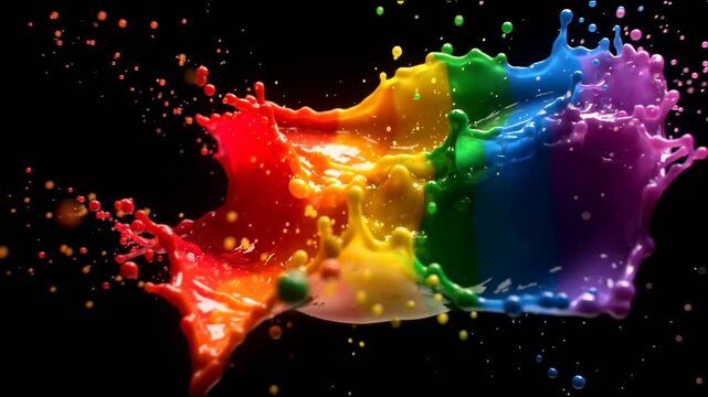 Vibrant Rainbow Paint Splash Explosion Isolated on a Black Background