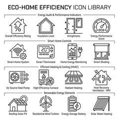 Fototapeta premium Eco-friendly home efficiency icons illustrate sustainable living solutions indoors.