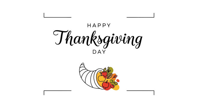 Happy Thanksgiving Day Cornucopia with Fruits and Vegetables, Festive Greeting Card