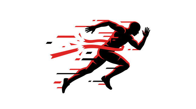 Runner breaking through a finish line with speed lines creating motion effect - Vector graphic