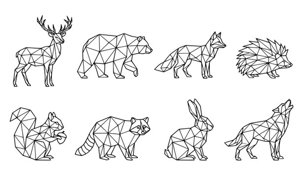 Geometric Low Poly Wild Animals Thin Line Vector Set