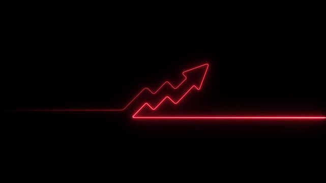 Glowing neon arrow business graph chart icon animation background. Market Recovery Concept. Successful growth trend Green line graph going Up.