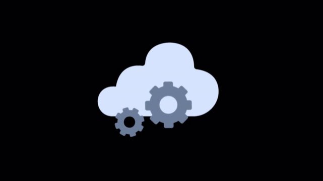 Animated Cloud Icon with Rotating Gears Representing Cloud Computing - Transparent