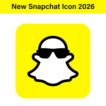 New Snapchat icon logo featuring ghost character wearing sunglasses on yellow square background creative social media app design element for branding marketing illustration