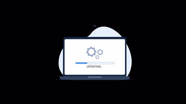 Laptop with Updating Progress Bar. System Update Concept Video - Transparent