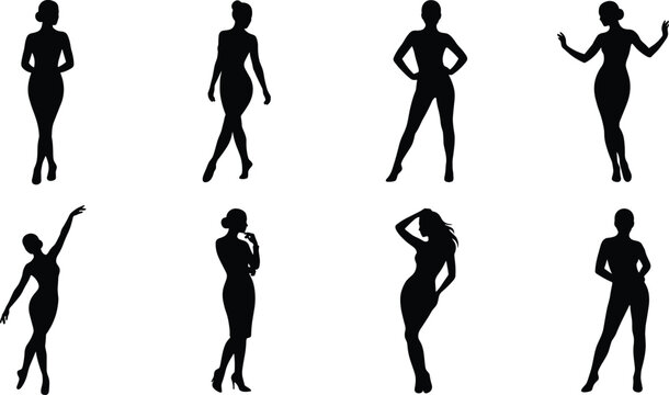 Women Silhouette Collection with Elegant Fashion Poses and Standing Figures