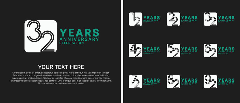 anniversary logo set with circle. white and green color on black background for celebration moment
