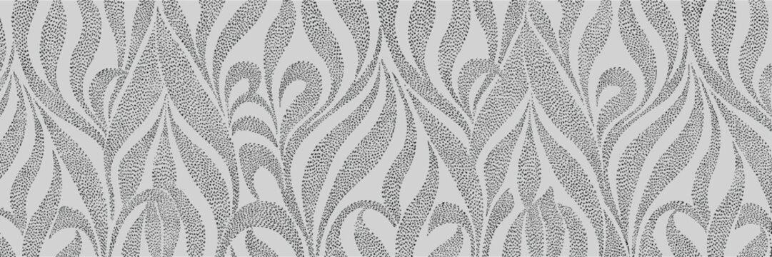 Seamless damask pattern of black dots on light gray