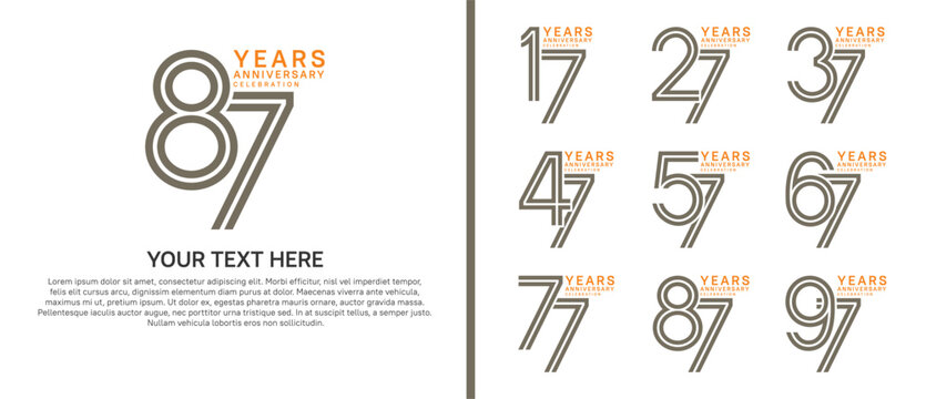 anniversary logo set multiple line style. brown and orange color on white background for celebration moment