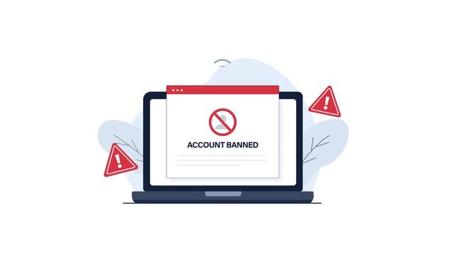 4k Laptop with Warning Sign. Account Suspension, Online Restriction Concept Animation Video 