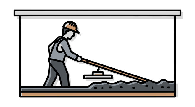 Construction worker smoothing concrete with a screed tool on a building site.