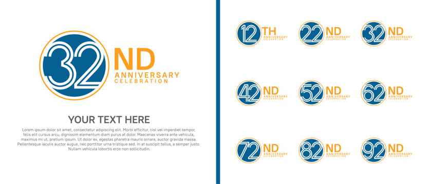 anniversary logo set with circle. blue and orange color on white background for celebration moment