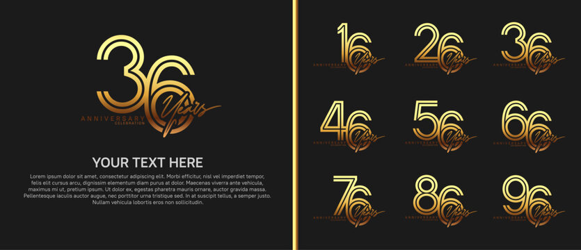 anniversary logo set with handwriting. golden color on black background for celebration moment