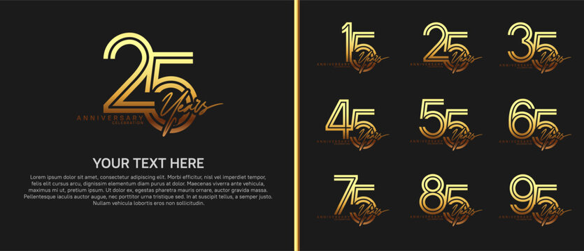 anniversary logo set with handwriting. golden color on black background for celebration moment