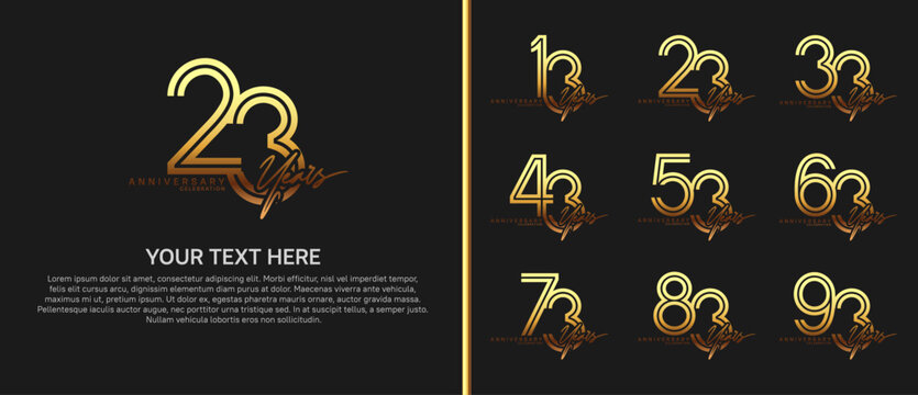 anniversary logo set with handwriting. golden color on black background for celebration moment