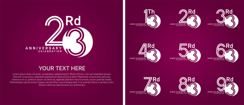 anniversary logo set with circle. white color on purple background for celebration moment