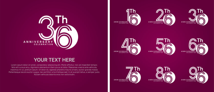 anniversary logo set with circle. white color on purple background for celebration moment