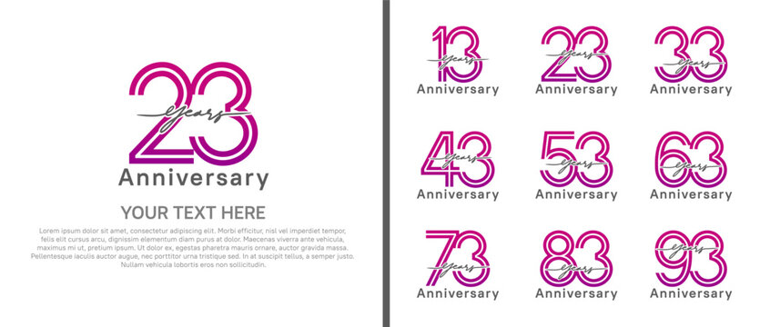 anniversary logo set with handwriting. purple and black color on white background for celebration moment
