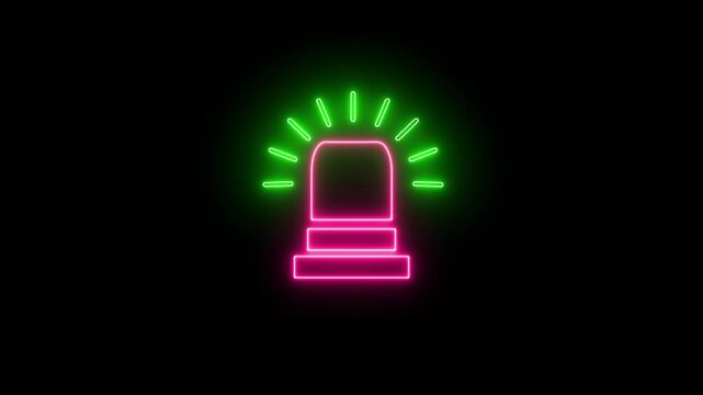 Neon police siren light flashing green and pink emergency alert signal on black background