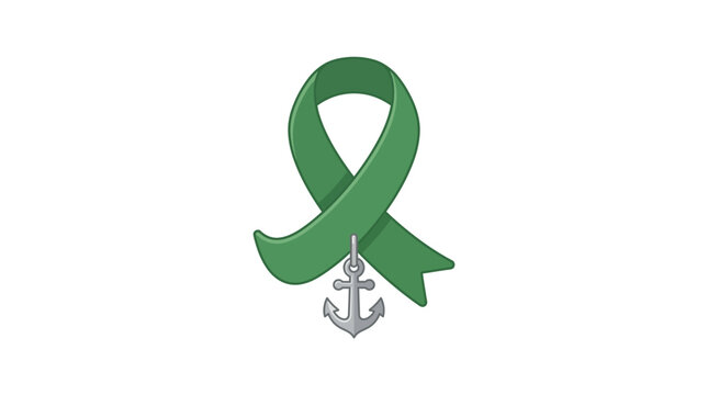 Green awareness ribbon with a silver anchor charm symbol.