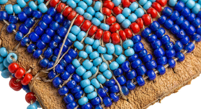 Colorful Traditional Beadwork Macro on Textured Bark