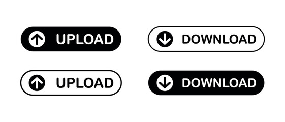 Upload and download button icon set with arrow symbols for website interface navigation and digital data transfer © Icon Dreamer