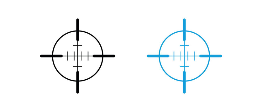 Crosshair target reticle icon set with black and blue sniper scope aim measurement vector design elements