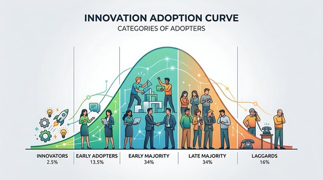 Innovation adoption curve with consumer segments and percentages