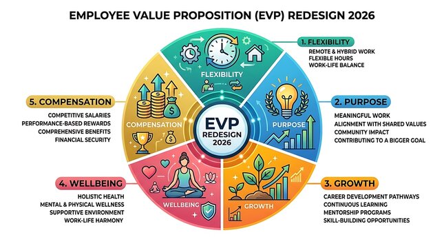 Employee value proposition redesign 2026 circular business infographic